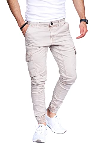 8007 Herren Cargohose aus Baumwolle männer Cargohose Chino Hose Freizeithose Slim fit Cargohose Slim fit Chino Hose stylisch Cargohose (C-Beige, 33) von Styleko