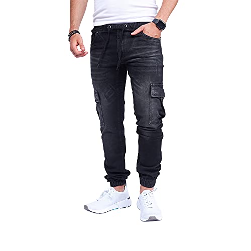 Styleko Herren Cargo Jeans Hose Herren Jeans Hose für Männer Jungen Regular Slim fit Denim Destroyed Jogger Freizeithose Casual Jeans Pants Jeans Herren Stretch| 7 Tasc 8004 (Black, 29) von Styleko