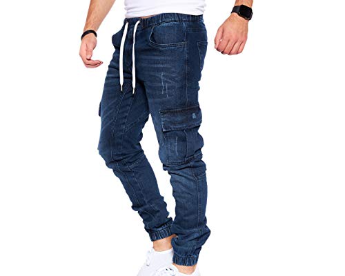 Styleko Herren Cargo Jeans Hose Herren Jeans Hose für Männer Jungen Regular Slim fit Denim Destroyed Jogger Freizeithose Casual Jeans Pants Jeans Herren Stretch| 7 Taschen 8004 (Dark Blue, 32) von Styleko