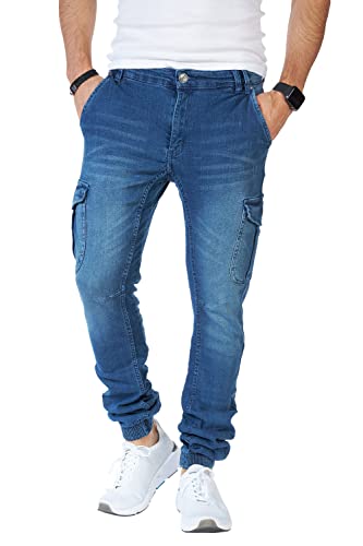 Styleko Herren Cargo Jeans Hose Herren Jeans Hose für Männer Jungen Regular Slim fit Denim Destroyed Jogger Freizeithose Casual Jeans Pants Jeans Herren Stretch 8003 (Amazonit-Dark Blue, 32W/32L) von Styleko