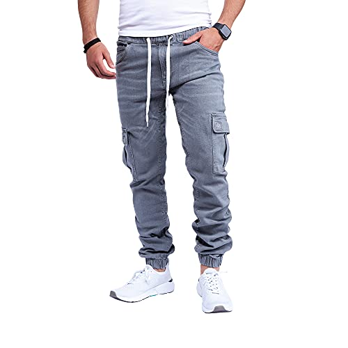 Styleko Herren Cargo Jeans Hose Herren Jeans Hose für Männer Jungen Regular Slim fit Denim Destroyed Jogger Freizeithose Casual Jeans Pants Jeans Herren Stretch 8003 (Grey- Elasten, 33W/32L) von Styleko