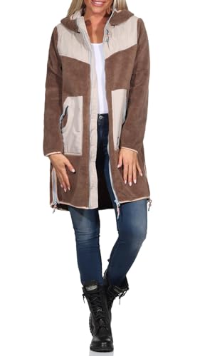 Sublevel Damen Fleecemantel LSL-457 lange Teddy Jacke mit Kapuze Antique Brown XS von Sublevel