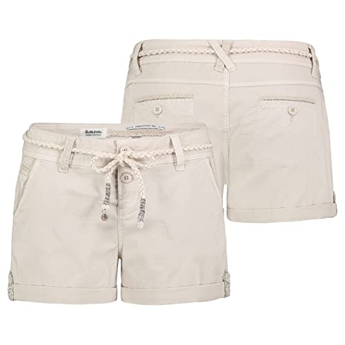 Sublevel Damen Short Bermuda Kurze Hose Sommer Chino Stoff Hotpants mit Gürtel, Hosengröße:S / 36, Farbe:Beige von Sublevel