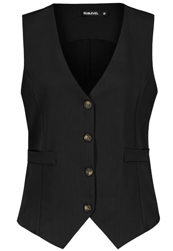 Sublevel Damen gefütterte Anzugsweste - Elegante Ergänzung für Ihren Look Black L Sublevel Damen gefütterte Anzugsweste - Elegante Ergänzung für Ihren Look Black L von Sublevel