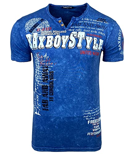 BX148 Herren T-Shirt mit V-Ausschnitt und Knopfleiste, mit einzigartigem Druck, modisch und Vintage, blau, XL von Subliminal Mode
