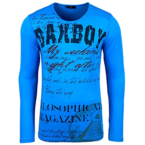 Delaver BX707 Herren-T-Shirt, langärmlig, Rundhalsausschnitt, bedruckt, Siebdruck, Blau, Weiß und Dunkelgrau, blau, XXL von Subliminal Mode