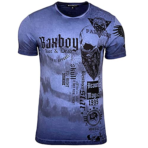 Herren-T-Shirt, gewaschen, Vintage, bedruckt, Totenkopf, Rundhalsausschnitt, mit kurzen Ärmeln, tolle Geschenkidee BX07, blau, XL von Subliminal Mode