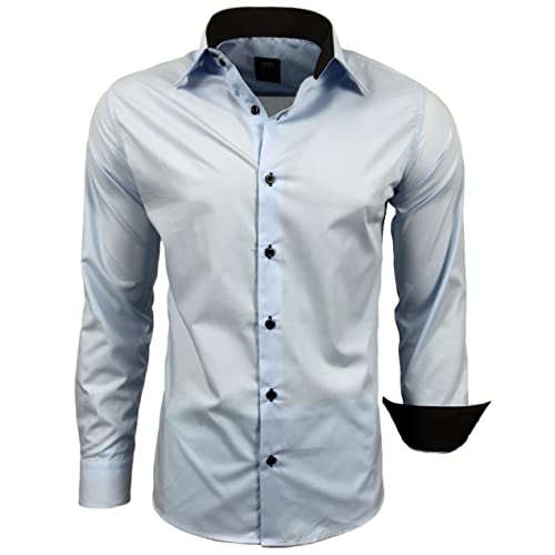 Subliminal Mode - Bügelfreies Hemd für Herren, zweifarbig, einfarbig, langärmlig, Slim Fit, Business, Geschenkidee, Weihnachten, Valentinstag RN44, Light Blue, 56 von Subliminal Mode