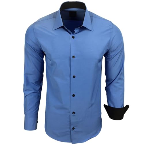 Subliminal Mode - Bügelfreies Hemd für Herren, zweifarbig, einfarbig, langärmlig, Slim Fit, Business, Geschenkidee, Weihnachten, Valentinstag RN44, blau, 56 von Subliminal Mode