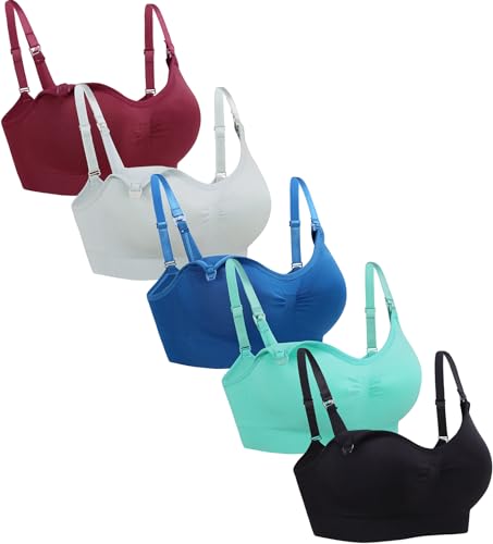Suekaphin Still-BH, kabellos, für Damen, zum Schlafen, Schwangerschafts-BH, Still-BH, 5er-Pack, Schwarz/Weinrot/Mintgrün/Marineblau/Palegreen, 4X-Large Suekaphin Still-BH, kabellos, für Damen, zum Schlafen, Schwangerschafts-BH, Still-BH, 5er-Pack, Schwarz/Weinrot/Mintgrün/Marineblau/Palegreen, 4X-Large von Suekaphin