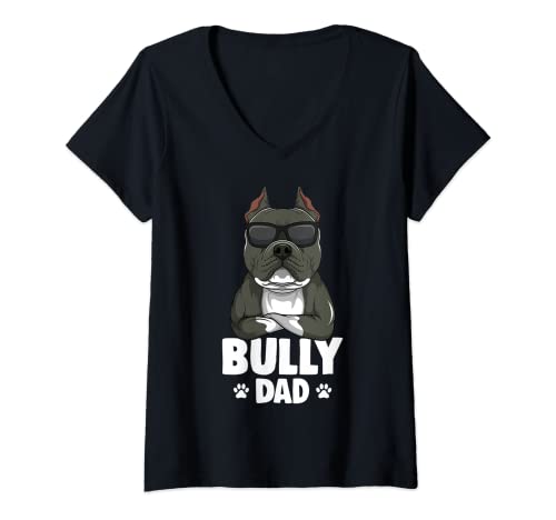 Damen American Bully Dad Hunde Papa Männer T-Shirt mit V-Ausschnitt von Süße American Bully Geschenke