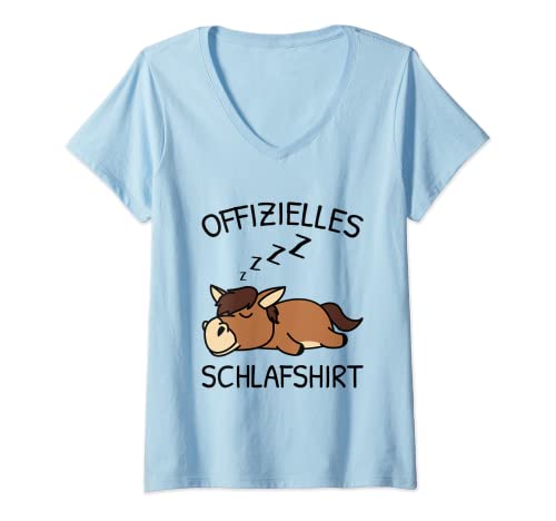 Damen Offizielles Schlafshirt Pferd Reiter Schlafanzug Pyjama T-Shirt mit V-Ausschnitt von Süße Pferde Schlafkleidung Geschenke