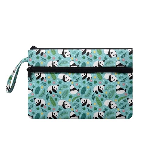 Suhoaziia Damen-Handtaschen mit Reißverschluss, große Kapazität, Handy-Organizer, Geldbörse mit Vordertasche, Panda-Blätter, Small von Suhoaziia