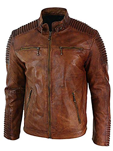 Suiting Style Herren Café Racer Braun Biker Vintage Motorrad Echtleder Jacke für Motorrad, braun, XL von Suiting Style