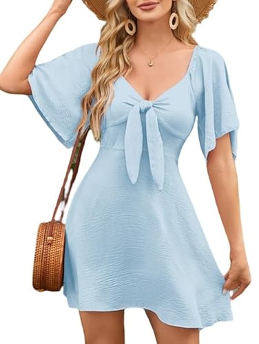 Sukiglam Sommerkleid Damen Sexy V Ausschnitt Kurzarm Freizeitkleid Elegante A-Linie Minikleid Rock mit Elastischem Rücken Partykleider Leicht und Luftig Strandkleid Niedlich Weiblichkleid Kurz Sukiglam Sommerkleid Damen Sexy V Ausschnitt Kurzarm Freizeitkleid Elegante A-Linie Minikleid Rock mit Elastischem Rücken Partykleider Leicht und Luftig Strandkleid Niedlich Weiblichkleid Kurz von Sukiglam