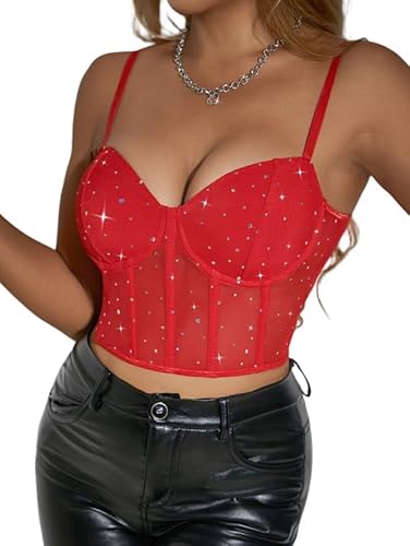 Sukiglam Tank Top Damen Glitzernden Corset Top Summer Oberteil Sexy Spitze Bustier Spaghettiträger Korsett mit Push Up Effekt Crop Tops Party Corsage Rave Outfit Y2k Tanktops Basic Camisole Sukiglam Tank Top Damen Glitzernden Corset Top Summer Oberteil Sexy Spitze Bustier Spaghettiträger Korsett mit Push Up Effekt Crop Tops Party Corsage Rave Outfit Y2k Tanktops Basic Camisole von Sukiglam