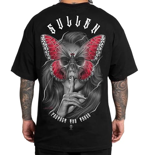 Sullen Silence Herren T-Shirt Tattoo Lifestyle Grafik Standard Fit Kurzarm T-Shirt für Männer, Schwarz, L von Sullen