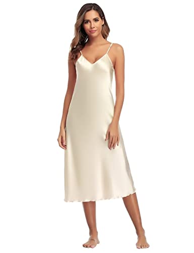 Sumeyuyu Damen Nachthemd Satin, Negligee Kurze Nachthemden V-Ausschnitt, Sexy Nachtwäsche Trägerkleid Sleepwear von Sumeyuyu