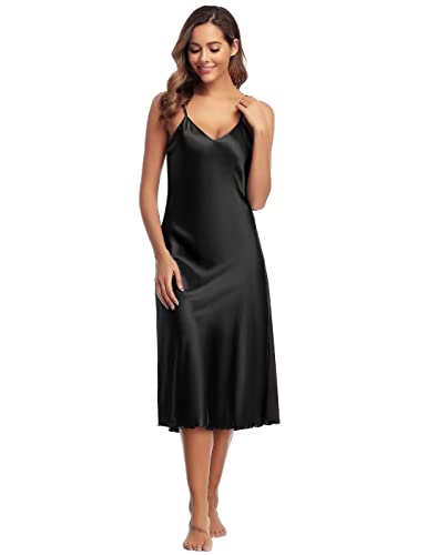 Sumeyuyu Damen Nachthemd Satin, Negligee Kurze Nachthemden V-Ausschnitt, Sexy Nachtwäsche Trägerkleid Sleepwear von Sumeyuyu