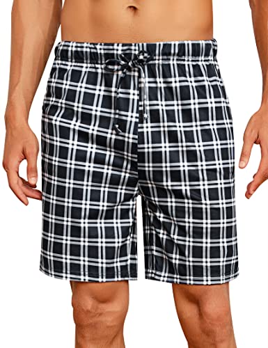 Sumeyuyu Herren Schlafanzughose Kurz Baumwolle Schlafshorts Kariert Pyjamahose Shorty Sommer Sleephose Freizeithose von Sumeyuyu