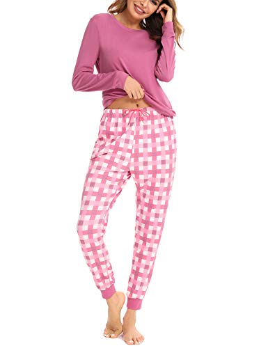 Sumeyuyu Schlafanzug Damen Lang Winter Pyjama Set Baumwolle Langarm Nachtwäsche Karierte Pyjamahose Hausanzug Zweiteiliger Nachtwäsche von Sumeyuyu