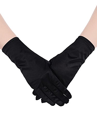 Sumind Kurze Satin Handschuhe Handgelenk Länge Handschuhe Damen Kleid Handschuhe Oper Hochzeit Bankett Kleid Handschuh für Party Tanz (Schwarz, M Größe) von Sumind