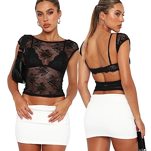 Sumvov Rückenfreies Oberteil Damen,Sexy Y2k Oberteile Damen,Backless Top Damen,2023 Sommer Crop Top Rücken Cut Out T-Shirt,Grunge Teenage Aesthetic Mädchen Outfits von Sumvov