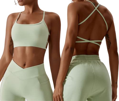 Sumvov Sport BH Rückenfrei Damen Gepolstert Cross Back,Ohne Bügel Gym Tops Sports Bra,Spaghettiträger Rücken Verkreuzt Push Up BH Für Yoga Fitness von Sumvov