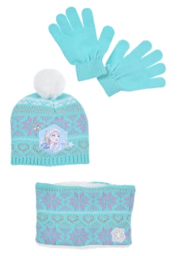Sun City Frozen - Die Eiskönigin Elsa Anna Kinder Winter Set 3 tlg. Mütze, Handschuhe und Schal Mädchen, Farbe:Blau, Größe:52 von Sun City