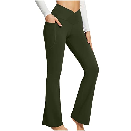 Damen Yoga-Hose mit Handytasche Bootcut Sporthose Länge Einfarbig Flare-Hose Stretch Jogginghose Hohe Taille Fitnesshosen Freizeit Schlaghose Straight Leg Scrunch Jazzpants von Sunggoko