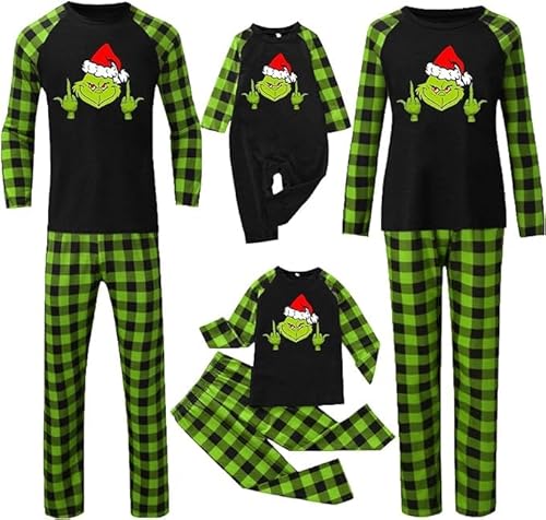 Weihnachten Schlafanzug Familien Pyjama Set- Weihnachtspyjama Familie Set, Schlafanzüge Partner Kinder Lang Outfit Rundhals Nachthemd Hausanzug Weihnachts Matching Pyjamas für Vater, Mutter, Kinder von Sunggoko