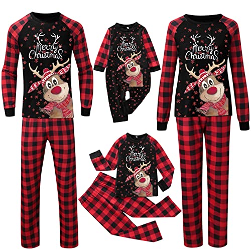 Weihnachten Schlafanzug Familien Pyjama Set: Weihnachtspyjama Familie Set, Schlafanzüge Partner Kinder Lang Outfit Rundhals Nachthemd Hausanzug Weihnachts Matching Pyjamas für Vater, Mutter, Kinder von Sunggoko