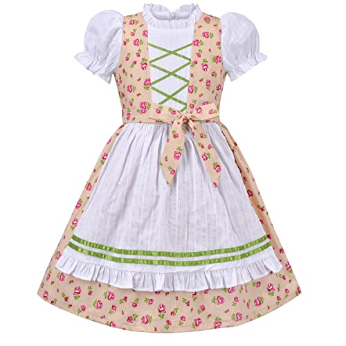 Sunny Fashion Mädchen Kleid Beige Deutsche Dirndl Oktoberfest Bier Blumen- Bayerisch Party Gr. 116 von Sunny Fashion