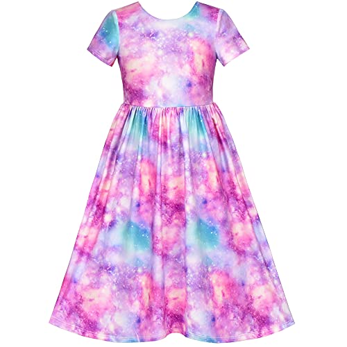 Sunny Fashion Mädchen Kleid Tie-Dye-Druck Bunt Krawatte Rückschnitt Rosa Blau Gr. 104 von Sunny Fashion