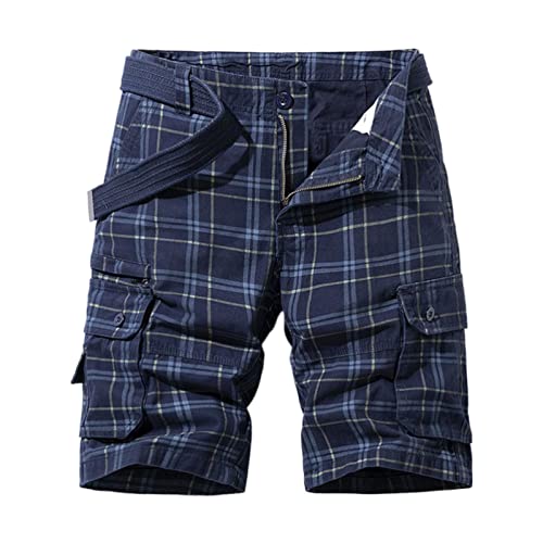 Cargo Shorts Herren Sommer Cargo Freizeithose Bermuda Sports Herren-Shorts Baggy Straight Cargoshorts Casual mit Gummizug und Taschen Kurze Cargohose Herren Männer Karierte Sporthose Leicht Outdoor von Sunnyuk