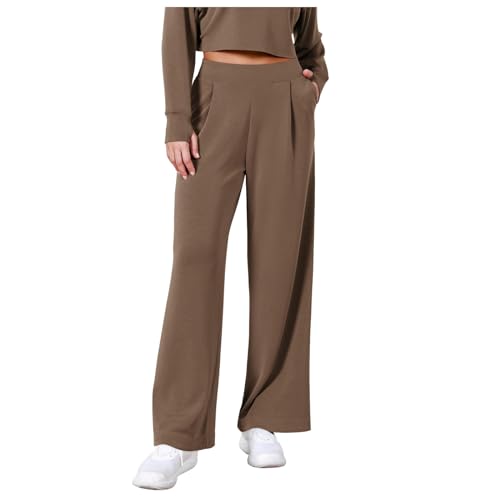 Jogginghose Damen Lang Baggy Palazzo Hose Leicht High Waist Anzughose Relaxhose mit Gummizug Einfarbig Sporthose Freizeithose Summer Mode Stoffhose Pants Geradem Bein Lockere Traininghose Lässige von Sunnyuk