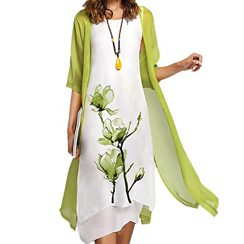 Kleider Damen Sommerkleid Rundhals Cocktailkleid ärmellosen Freizeitkleid Cardigan Blumen Kleider Leicht Luftig Partykleid Elegant Boho Kleid A-Linie Tunika Kleider Vintage Damen Kleide von Sunnyuk