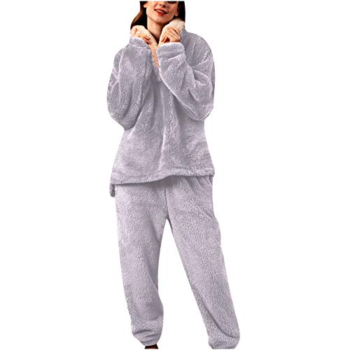 Kuschelig Schlafanzug Damen Lang Winter Warm Flanell Pyjama Set Damen Einfarbig Kapuzen Nachthemd Set Superweiche Dicke Pyjamas Slouchy Warme Loungewear Party Familie Nachthemd 176 Langarm von Sunnyuk