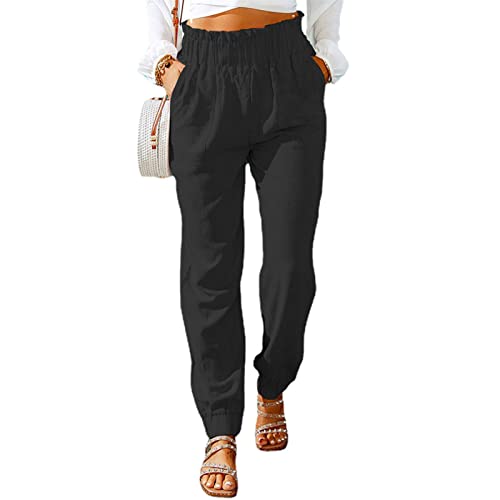 Leinenhose Damen Lang Weites Bein Mode Frühling Und Herbst Freizeithose Damen Lang Kurzgröße Baggy Straight Wide Leg Haremshose Frauen Kurzgröße Damenhosen Strandhose Einfarbig Frauen Hosen Lässige von Sunnyuk