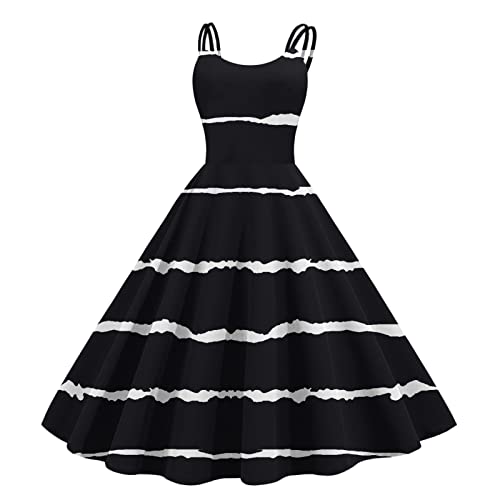 Rockabilly Kleider Damen Festlich Hohe Taille Sommer Partykleid Blumendruck Petticoat Kleid Vintage Retro-Kleidung Swing Ballkleid Abendkleid Elegant Spaghettiträger 50er Jahre Cocktailkleid von Sunnyuk