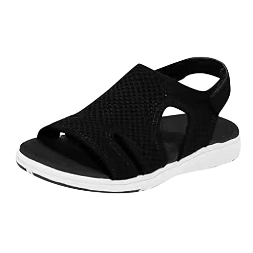 Sandalen Damen Sommer Orthopädische Weiche Muffin-Sandalen Frauen Sandaletten Weiß Flach Leder Casual Abendschuhe Wandersandalen Hallux Badelatschen Riemchensandalen Freizeitschuhe von Sunnyuk