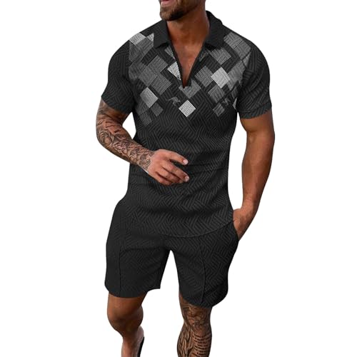 Sommer Outfit Herren Sportanzug 2 Teiler Outfit Trainingsanzug für Herren Business Polo Hemd Set Kurze Hose und T-Shirt Set Männer Freizeitanzug Sport Herren Shorts und Tshirt Set Jogginganzug von Sunnyuk