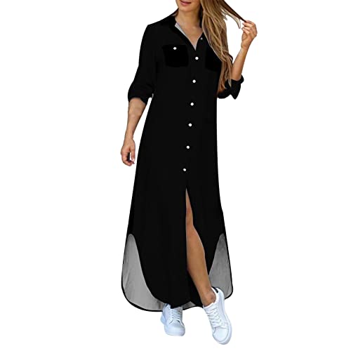 Sommerkleid Damen Große Größen Festlich Sommer Langes Sommerkleider V-Ausschnitt Elegant Freizeitkleider Casual Lässig Kurzarm Maxikleid Kleider Drucken Loose Vintage Blusenkleid Strandkleid von Sunnyuk