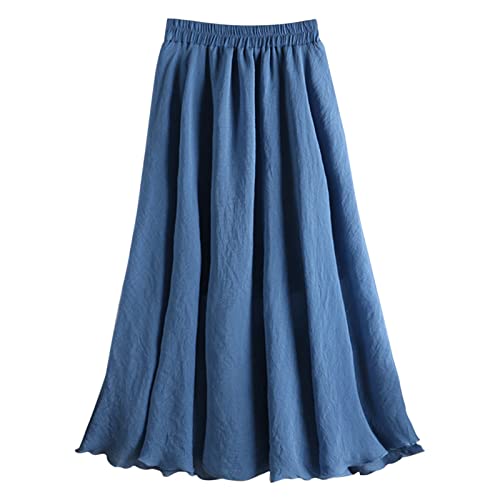 Sommerrock Damen Lang Leicht Langdruck Faltenrock Jean Röcke Elegant Blumen Sommerrock Skirt Sommer High Waist Vintage Rock Strandkleid Retro Freizeit Stufenrock Wickelrock für Frauen von Sunnyuk