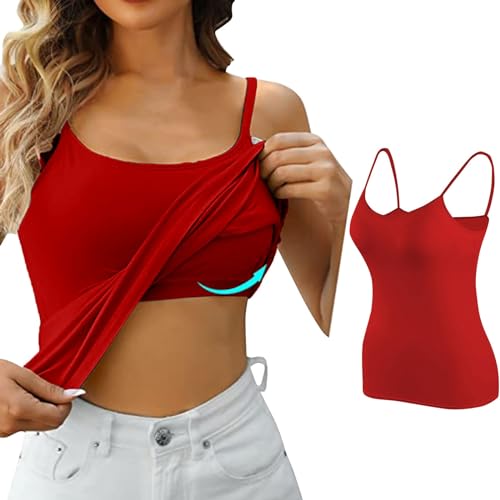 Sunnyuk Damen Sport Top mit Integriertem BH Unterhemd BH-Hemd Basic Eingebauter Tanktop Bügelloser Gepolstert Verstellbare Spaghettiträger Tank Tops Ohne Bügel Bequeme BH Hemd Fitting Yoga BH von Sunnyuk