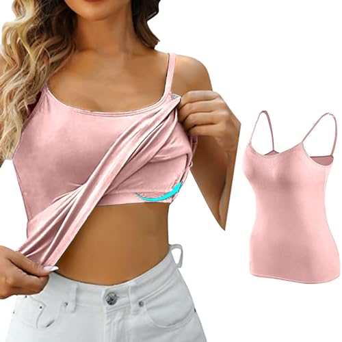 Sunnyuk Damen Sport Top mit Integriertem BH Unterhemd BH-Hemd Basic Eingebauter Tanktop Bügelloser Gepolstert Verstellbare Spaghettiträger Tank Tops Ohne Bügel Bequeme BH Hemd Fitting Yoga BH von Sunnyuk