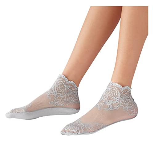 Sunnyuk Perlen-Spitzen-Socken Damen, Kunstperlen-Dekor, unsichtbare Socken, Blätter, Spitze, Ballerina Socken, dünne Damen-Spitzen-Bootssocken, Hohle, rutschfeste, Sommer Flache Socken von Sunnyuk