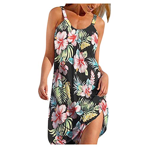 Sunnyuk Sommerkleid Damen Lang Boho Mode Blumemuster Strapse Tank Kleid ärmellos Kleid mit Schulterfreien Schultern Kleider Strandkleider Partykleid Frauen Casual Kurze Partykleider Hawaii Kleid von Sunnyuk