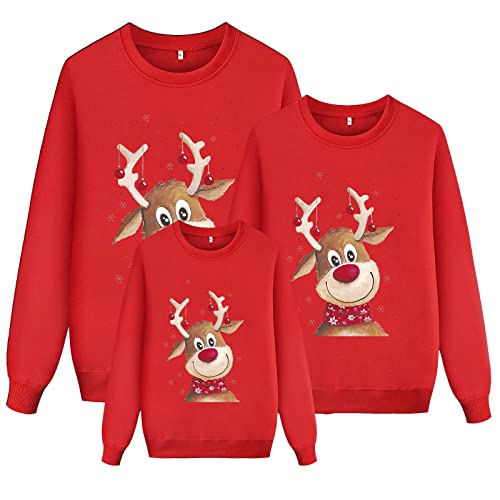 Sunnyuk Weihnachtspullover Familie Set Pullover Ugly Sweatshirt Pulli Familien Outfit Set Rentier Muster Bluse Top Weihnachtspullis Xmas Pulli Herren Damen Kinder Junge Mädchen Pärchen Winterpullover von Sunnyuk