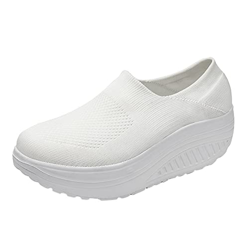 Turnschuhe Damen Schwarz Leder mit Dicken Sohle Laufschuhe Frauen Leichte Sportschuhe Schwarz Running Schuhe Tennisschuh Slip-On Schuhe Fußballschuhe für Jogging Fitness Camper von Sunnyuk